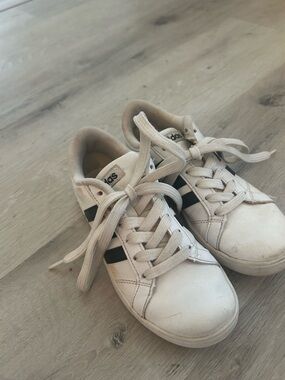 adidas Kids White Sneakers with Black Stripes